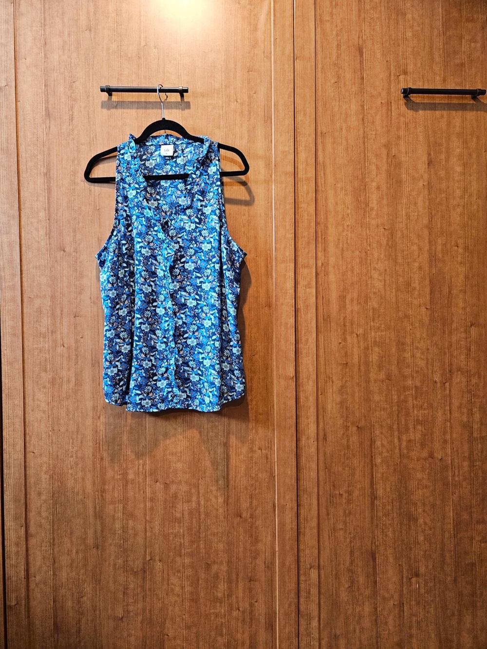 CAbi Blue Floral Sleeveless Blouse